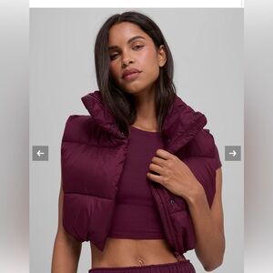 Alo Extreme Cropped Gold Rush Puffer Vest in Burgundy
